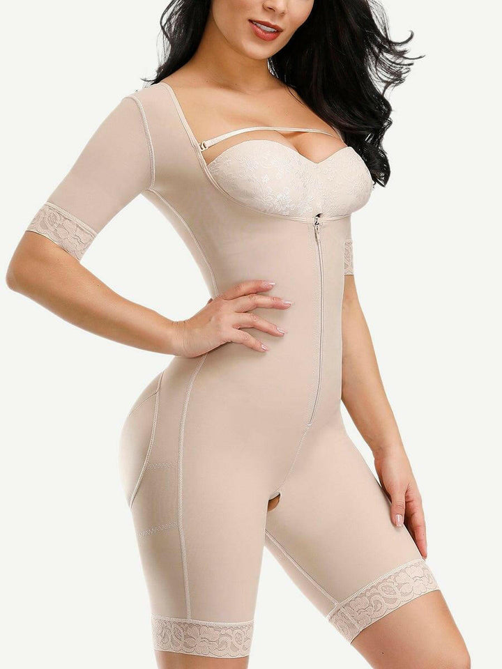 Wholesale Natural Color Lace Full Body Shaper Zipper Open Crotch Slim