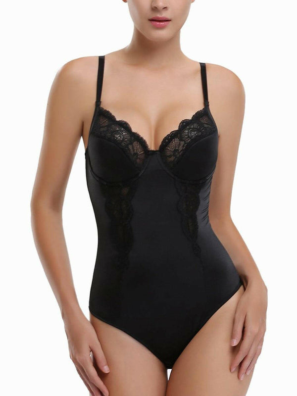 Elegant Black Flower Lace Cup Shapewear Open Crotch Bottom